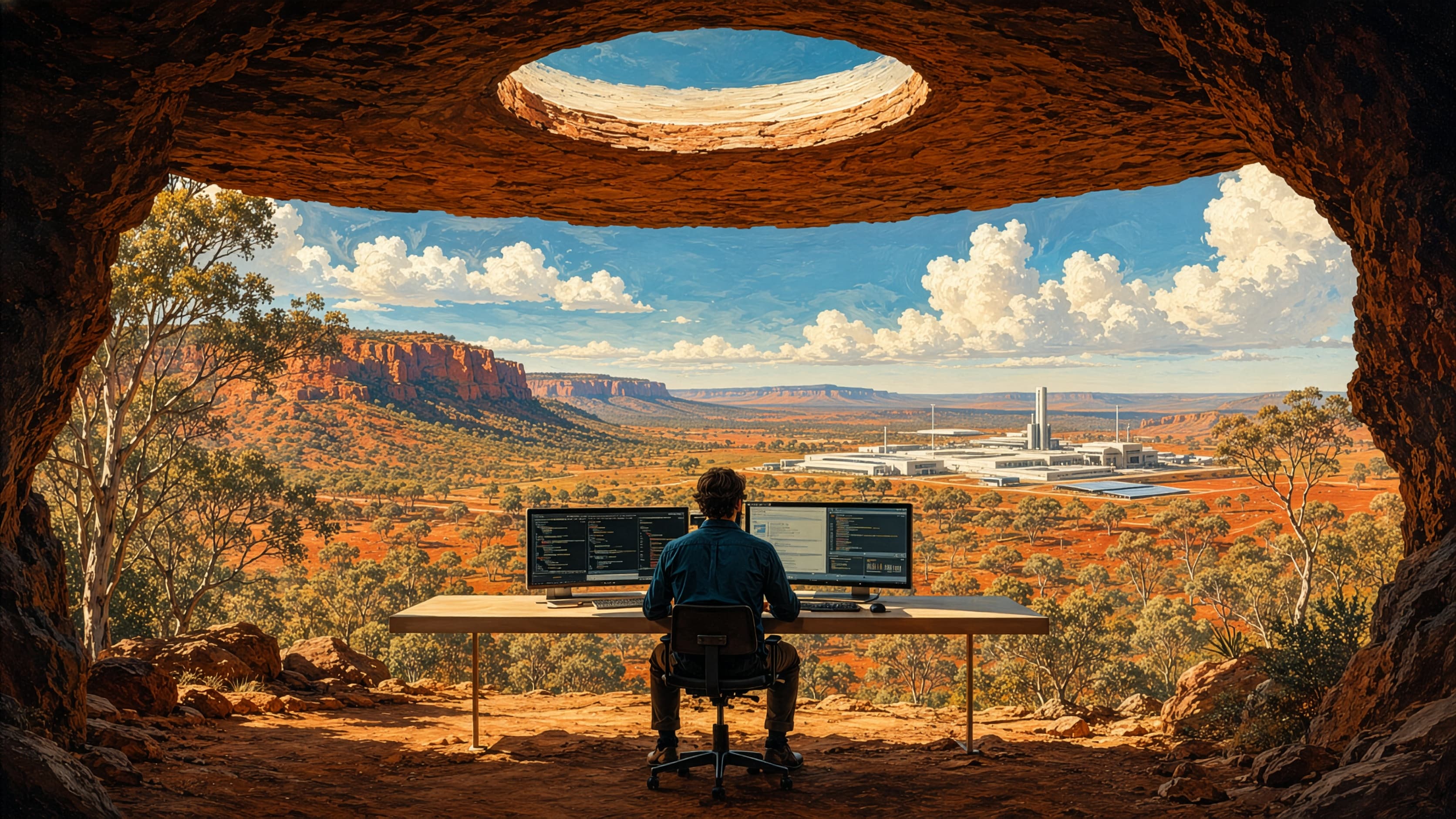 A future-facing workspace in an Australian outback landscape